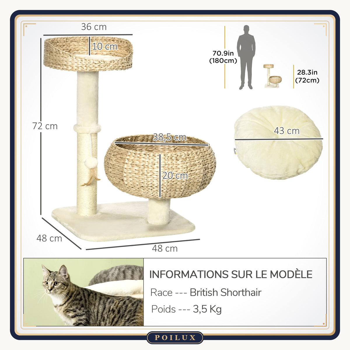 Arbre à chat 72 cm à paniers tressés – vue 3