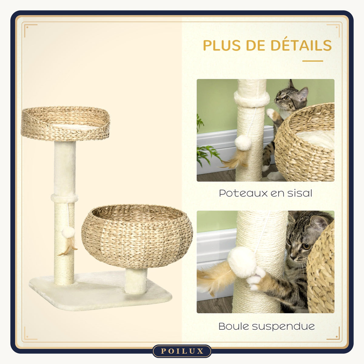 Arbre à chat 72 cm à paniers tressés – vue 4