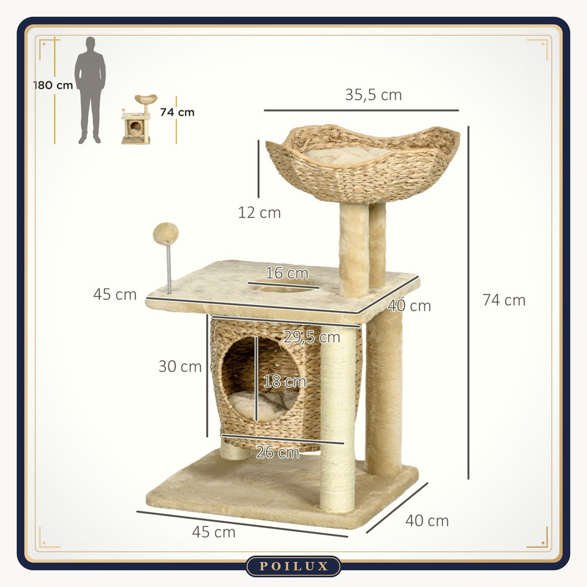 Arbre à chat 74 cm à niche tressée – vue 3