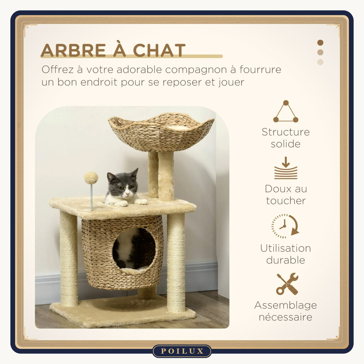 Arbre à chat 74 cm à niche tressée – vue 4