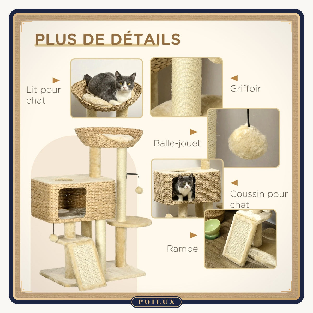 Arbre à chat 98 cm avec rampe griffoir – vue 4