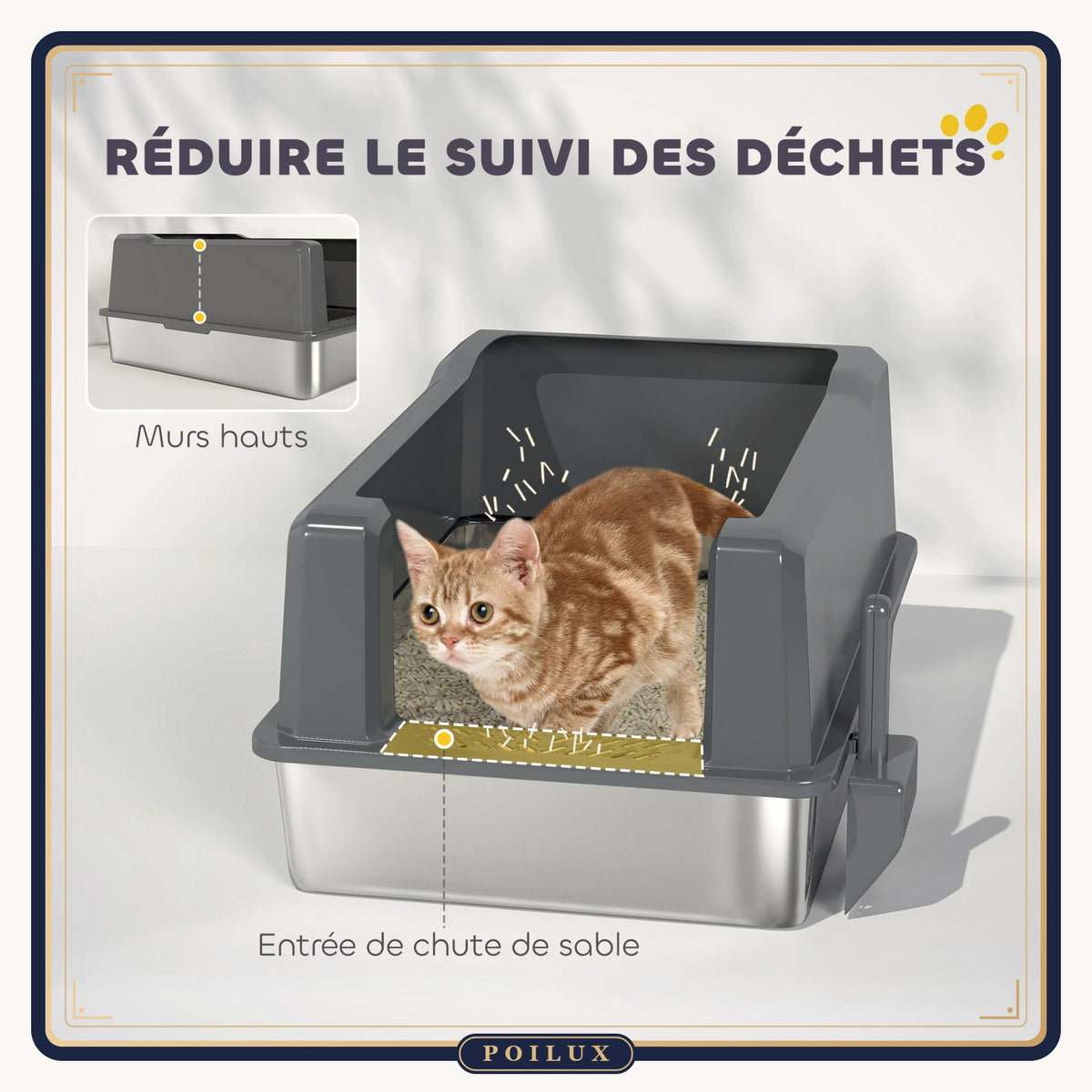 Bac à litière XXL en inox 85 L – vue 2