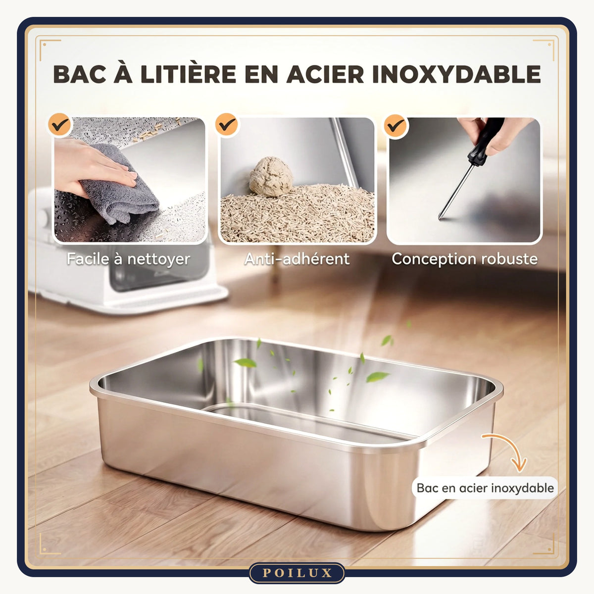 Bac à litière XL en inox – vue 8