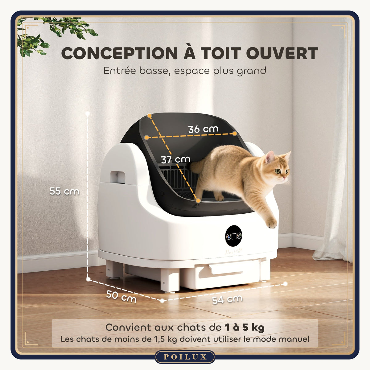 Litière automatique pour chat – dimensions et entrée basse