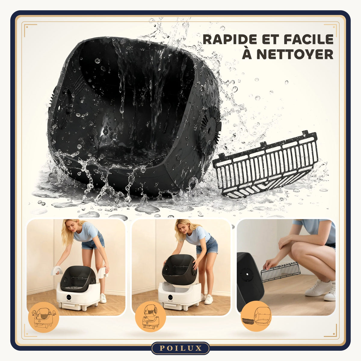 Litière automatique pour chat – tambour démontable, facile à nettoyer
