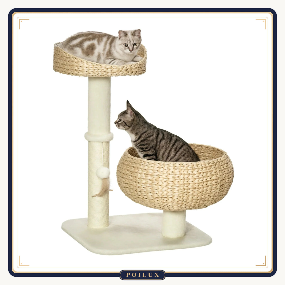 Arbre à chat 72 cm à paniers tressés et griffoir en sisal, sur fond blanc